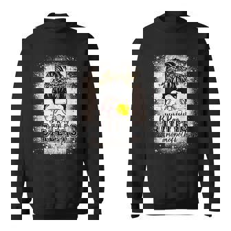 Messy Bun Mom Of Both Baseball Softball Busy Raising Ballers V4 Men Women Sweatshirt Graphic Print Unisex - Thegiftio