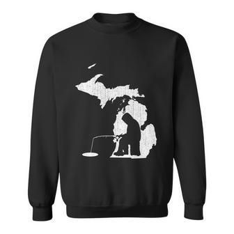 Michigan Vintage Ice Fishing State Map Graphic Design Printed Casual Daily Basic Sweatshirt - Thegiftio UK