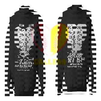 Mom Of Both Baseball Softball Busy Raising Ballers Heart Men Women Sweatshirt Graphic Print Unisex - Thegiftio