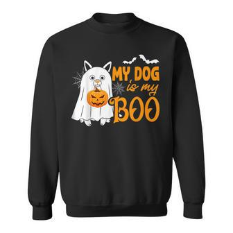 My Dog Is Boo Funny Dog Owner Ghost Halloween Cute Men Women Sweatshirt Graphic Print Unisex - Thegiftio UK