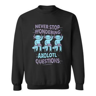 Never Stop Wondering Axolotl Questions For Axolotl Lovers Sweatshirt - Monsterry