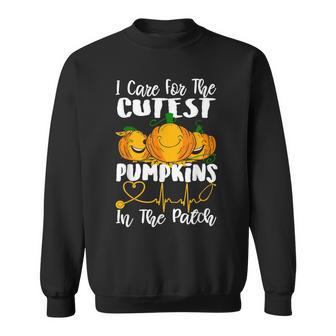Nicu Nurse Halloween I Care For The Cutest Pumpkins In Patch Men Women Sweatshirt Graphic Print Unisex - Thegiftio UK