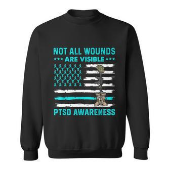 Not All Wounds Are Visible Ptsd Awareness Teal Ribbon Sweatshirt - Monsterry