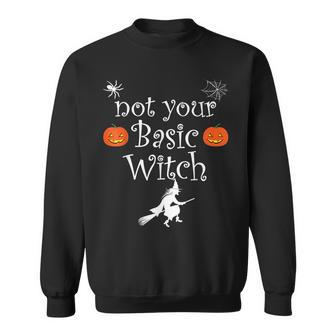 Not Your Basic Witch Women Halloween Pumpkin Witch Spiderweb Sweatshirt - Seseable
