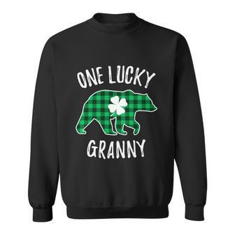 One Lucky Granny St Patricks Day Plaid Bear Clover Gift Graphic Design Printed Casual Daily Basic Sweatshirt - Thegiftio UK