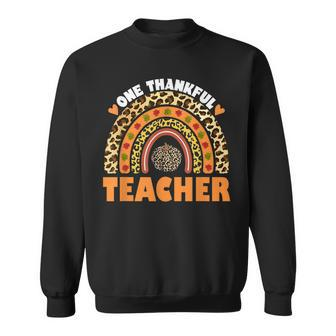 One Thankful Teacher Leopard Rainbow Pumpkin Thanksgiving V2 Sweatshirt - Seseable