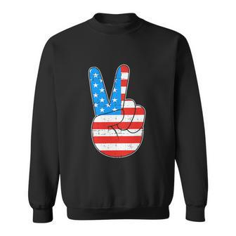 Peace Hand Sign For 4Th Of July American Flag Sweatshirt - Monsterry CA
