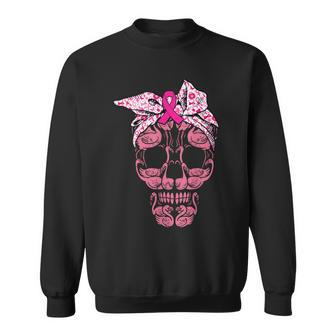 Pink Flamingo Skull Breast Cancer Awareness Halloween Women V4 Men Women Sweatshirt Graphic Print Unisex - Thegiftio UK