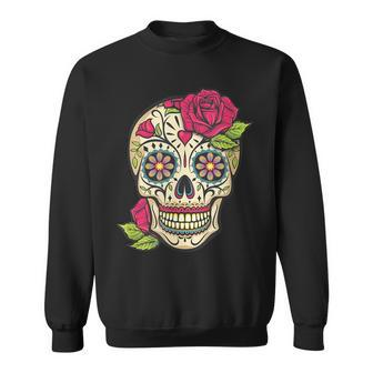 Pink Rose Sugar Skull Dia De Los Muertos Mexican Halloween Men Women Sweatshirt Graphic Print Unisex - Thegiftio UK