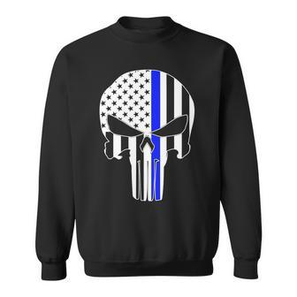 Police Usa Skull Thin Blue Line Tshirt Sweatshirt - Monsterry CA