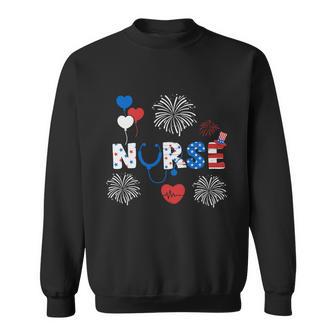 Pride Nurse Usa Flag Stethoscope 4Th Of July Plus Size Graphic Shirt For Women Sweatshirt - Monsterry DE