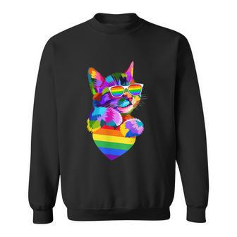 Proud Cute Cat Pride Lgbt Transgender Flag Heart Gay Lesbian Sweatshirt - Monsterry CA