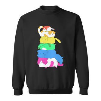 Purride Rainbow Lgbt Cat Pile Funny Feline Gay Pride Cat Gift Sweatshirt - Monsterry