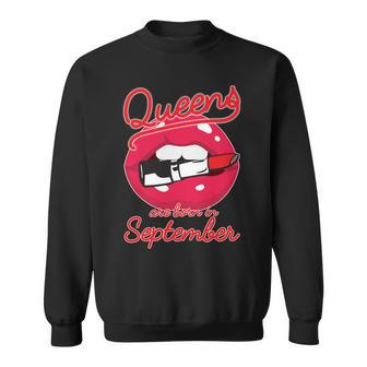 Queens Are Born In September Lipstick Graphic Design Printed Casual Daily Basic Sweatshirt - Thegiftio UK