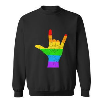 Rainbow Flag Hand Rock Sign Lgbt Gay Pride Graphic Design Printed Casual Daily Basic Sweatshirt - Thegiftio UK