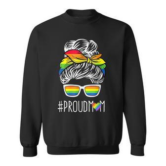 Rainbow Flag Lgbt Pride Ally Proud Mom Messy Hair Bun Lgbtq Sweatshirt - Thegiftio UK