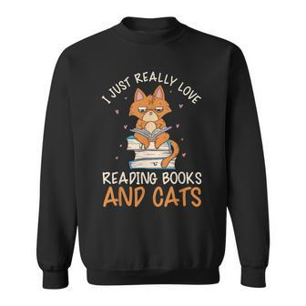 Reading Books And Cats Cat Book Lovers Reading Book  Sweatshirt