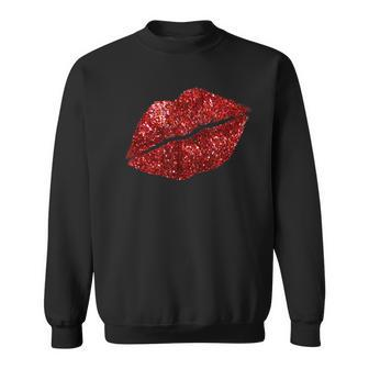 Red Kissing Lipstick Glitter Lips Kiss Red Lips Valentine Men Women Sweatshirt Graphic Print Unisex - Thegiftio UK