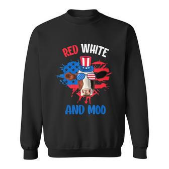 Red White And Moo Patriotic Cow Farmer 4Th Of July Tshirt Sweatshirt - Monsterry UK