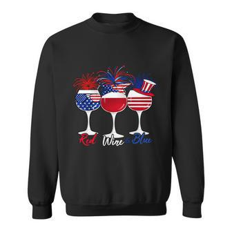 Red Wine Blue 4Th Of July Wine Red White Blue Wine Glasses V5 Sweatshirt - Monsterry