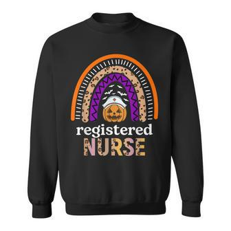 Registered Nurse Rainbow Leopard Print Rn Pumpkin Halloween Sweatshirt - Seseable