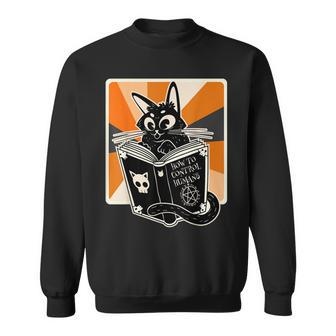 Retro Halloween Black Cat Funny Witch Book Cat Lover Sweatshirt - Seseable