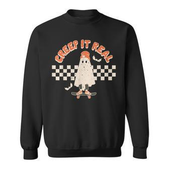 Retro Halloween Creep It Real Vintage Ghost Halloween Sweatshirt - Thegiftio UK