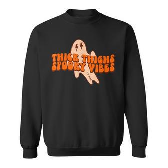 Retro Halloween Thick Thighs Spooky Vibes Witchy Ghost Boo Sweatshirt - Seseable
