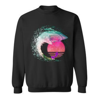 Retro Surfer Shark Wave Sweatshirt - Monsterry