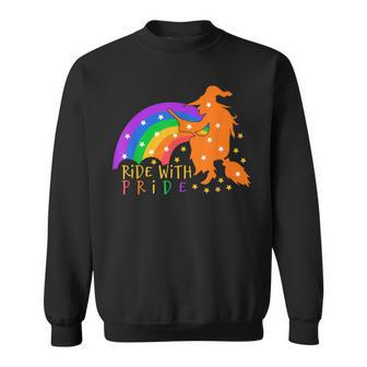 Ride With Pride Witch Halloween Lgbtq Sweatshirt - Seseable