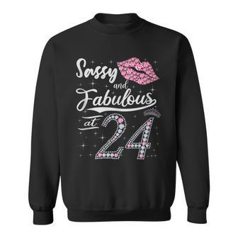 Sassy And Fabulous At 24 24Th Pink Crown Lips Women Birthday Sweatshirt - Seseable
