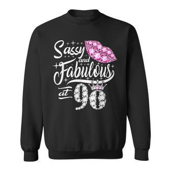 Sassy And Fabulous At 90 Years Old 90Th Birthday Crown Lips Sweatshirt - Seseable