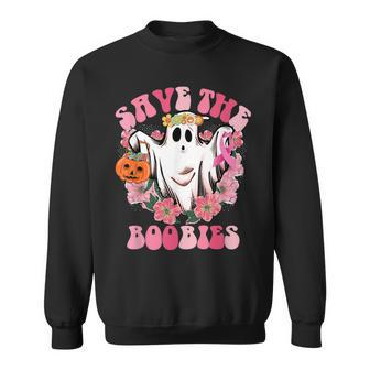 Save The Boobies Pink Ghost Woman Breast Cancer Halloween Men Women Sweatshirt Graphic Print Unisex - Thegiftio UK