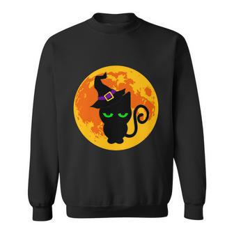 Scary Black Cat Costume Witch Hat Amp Moon Graphics Halloween Quote Sweatshirt - Monsterry AU