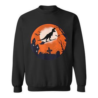 Scary Halloween Night Dinosaur On Witch Broom T-Rex Sweatshirt - Seseable