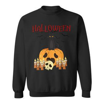 Scary Pumpkin And Black Cat Halloween Trick Or Treat Sweatshirt - Seseable