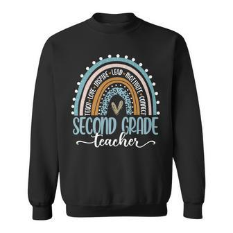 Second Grade Teacher Leopard Boho Rainbow Teachers Day Sweatshirt - Seseable