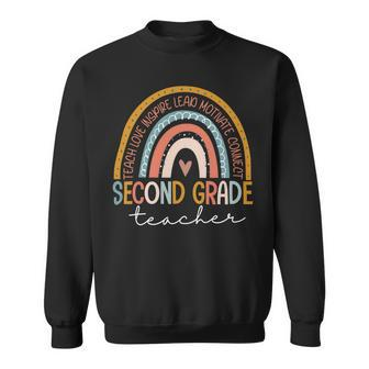 Second Grade Teacher Teach Love Inspire Boho Rainbow Sweatshirt - Seseable