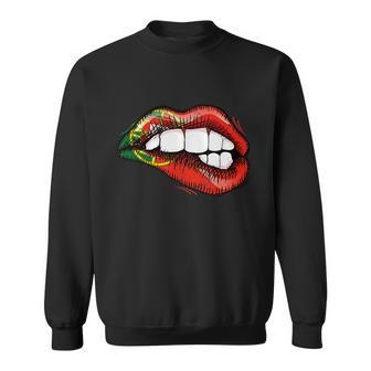 Sexy Biting Lips Portugal Pride Portuguese Flag Graphic Design Printed Casual Daily Basic Sweatshirt - Thegiftio UK