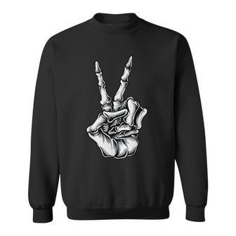 Skeleton Hand Peace Sign Halloween Night Party Costume Sweatshirt - Seseable