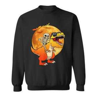 Skeleton Riding Dinosaur Lazy Halloween Bats T-Rex Men Women Sweatshirt Graphic Print Unisex - Thegiftio UK