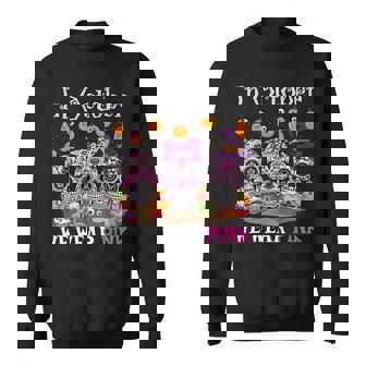 Skull In October We Wear Pink Breast Cancer Awareness Gift Men Women Sweatshirt Graphic Print Unisex - Thegiftio