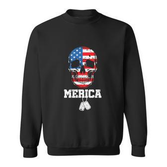 Skull Merica Patriotic American Flag Funny 4Th Of July Sweatshirt - Monsterry