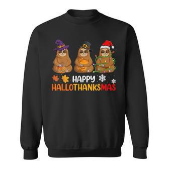 Sloth Happy Hallothanksmas Xmas Thanksgiving Halloween Men Women Sweatshirt Graphic Print Unisex - Thegiftio UK