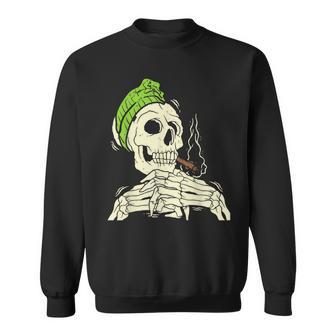 Smoking Skeleton Joint Weed Pot Cannabis Halloween Men Women Sweatshirt Graphic Print Unisex - Thegiftio UK
