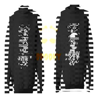 Spooky Halloween Girl Skull Messy Bun Leopard Costume Sweatshirt - Seseable