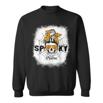 Spooky Mama Halloween Skull Messy Bun Witch Mom V3 Sweatshirt - Seseable