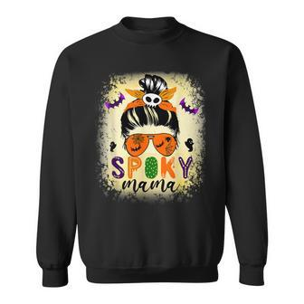 Spooky Mama Messy Skull Mom Scary Leopard Witch Halloween Sweatshirt - Seseable