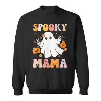 Spooky Mama Pumpkin Retro Hippie Halloween Ghost Costumes Sweatshirt - Seseable