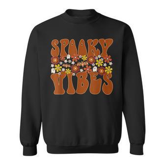 Spooky Vibes Funny Groovy Hippie Vintage Halloween Men Women Sweatshirt - Seseable